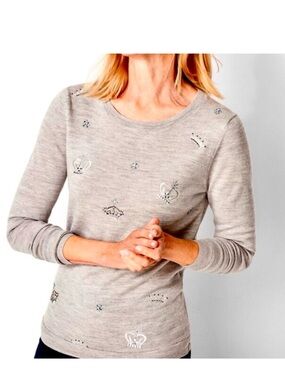 Talbots Embroidered Merino Wool Sweater Women’s Size M Petite Crowns Rhinestones